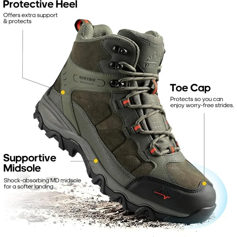 NORTIV 8 Men's Hiking Boots Mid Trekking Mountaineering Shoes Army Green
